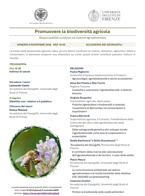 Promuovere la biodiversità agricola: seminario all'Accademia dei Georgofili di Firenze